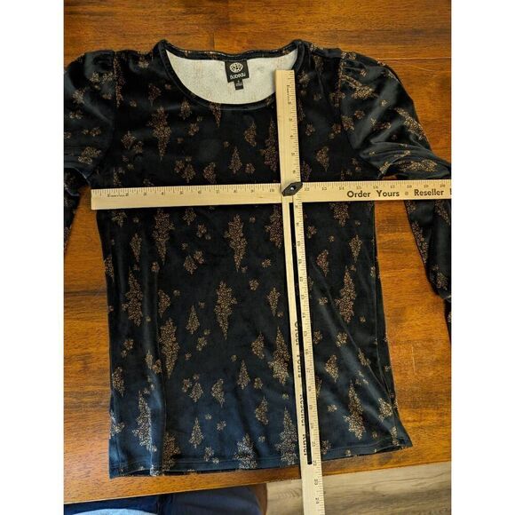 Bobeau Black and Brown Velvety Long Sleeve Scoop Neck Top Women Small - Picture 5 of 5